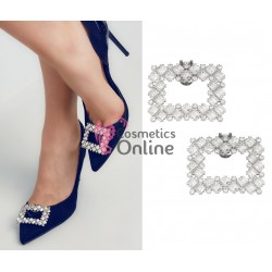 Set 2 agrafe cu clips si cristale din sticla pentru pantofi LS8304 Argintii